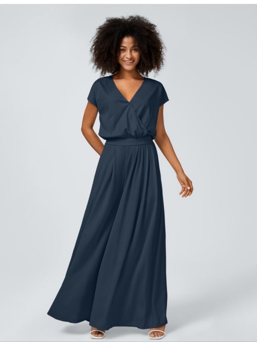 NWT Halara V-Neck Wide Leg Flowy Waffle Jumpsuit Charm Ink Blue Medium - Picture 2 of 8